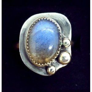 Sterling silver blue labradorite crystal ring gothic style cosplay jewelry